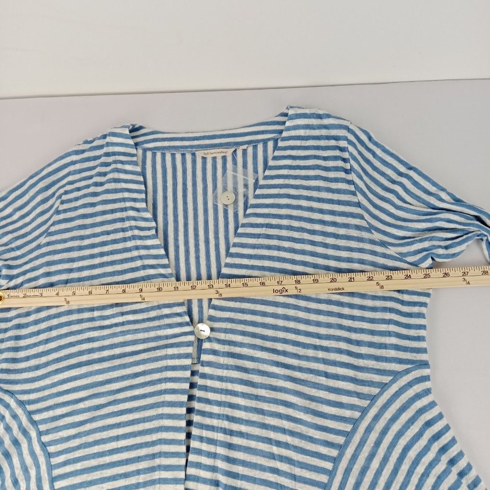 Soft Surroundings Linen Cardigan Blue Stripe V Neck Women Plus‎ Sz 1X NEW! - Picture 8 of 10